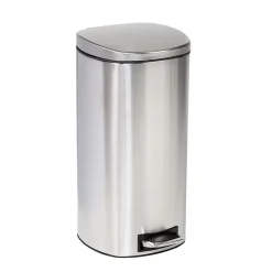 Honey-Can-Do Steel Indoor Step Trash Can with Hinged Lid, 7.92 Gallon, Silver (TRS-09330)