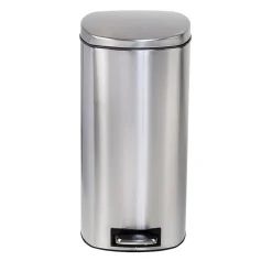 Honey-Can-Do Steel Indoor Step Trash Can with Hinged Lid, 7.92 Gallon, Silver (TRS-09330)