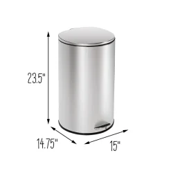 Honey-Can-Do Steel Indoor Semi-Round Step Trash Can with Hinged Lid, 10.56 Gallon, Silver (TRS-09332)