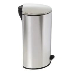 Honey-Can-Do Steel Indoor Semi-Round Step Trash Can with Hinged Lid, 10.56 Gallon, Silver (TRS-09332)