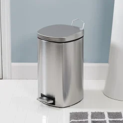 Honey-Can-Do Steel Indoor Square Step Trash Can with Hinged Lid, 3.17 Gallon, Silver (TRS-09327)