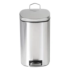 Honey-Can-Do Steel Indoor Square Step Trash Can with Hinged Lid, 3.17 Gallon, Silver (TRS-09327)
