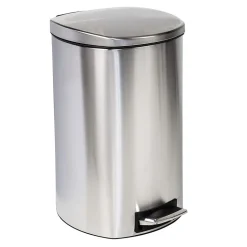 Honey-Can-Do Steel Indoor Square Soft-Close Step Trash Can with Hinged Lid, 13.2 Gallon, Silver (TRS-09335)