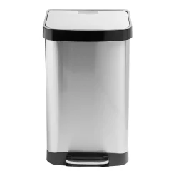 Honey-Can-Do Steel Indoor Square Step Trash Can with Hinged Lid, 13.2 Gallon, Silver (TRS-08993)