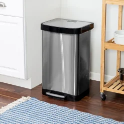 Honey-Can-Do Steel Indoor Square Step Trash Can with Hinged Lid, 13.2 Gallon, Silver (TRS-08993)