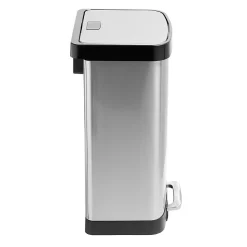 Honey-Can-Do Steel Indoor Square Step Trash Can with Hinged Lid, 13.2 Gallon, Silver (TRS-08993)
