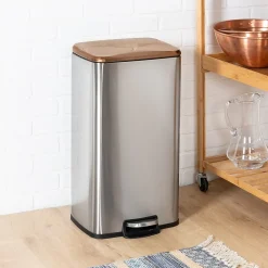 Honey-Can-Do Steel Indoor Trash Can Set with Hinged Lid, 7.92 & 1.32 Gallon, Rose Gold (TRS-09325)