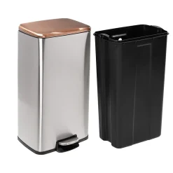 Honey-Can-Do Steel Indoor Trash Can Set with Hinged Lid, 7.92 & 1.32 Gallon, Rose Gold (TRS-09325)