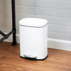 Honey-Can-Do Steel Indoor Trash Can Set with Hinged Lid, 7.92 & 1.32 Gallon, White (TRS-09076)