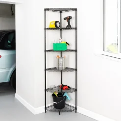 Honey-Can-Do 6-Tier Compact Triangle Corner Shelving Unit, Black (SHF-10005)