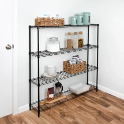 Honey-Can-Do 4-Tier Slim Profile Wide Shelving Unit, Black (SHF-10003)