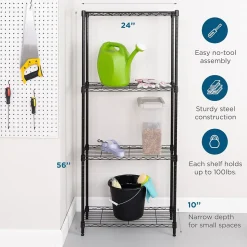 Honey-Can-Do 4-Tier Slim Profile Shelving Unit, 56" x 24" x 10", Black (SHF-10002)