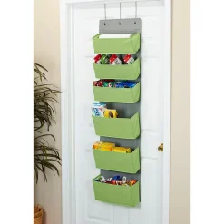 Household Essentials 6 Pocket Plastic/Poly Over the Door Hanging Oranizer, 57" x 15" x 7", Lime (2167-1)
