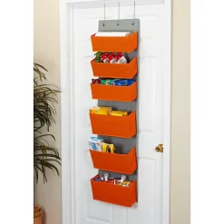 Household Essentials 6 Pocket Plastic/Poly Over the Door Hanging Organizer, 57" x 15" x 7", Orange (2168-1)
