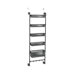 Household Essentials 5-Shelf Plastic Over-the-Door Storage Rack, 20", Gray/Black (2192-1)