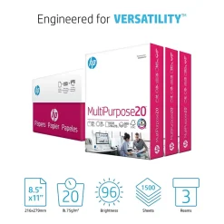HP 8.5" x 11" Multipurpose Paper, 20 lbs., 96 Brightness, 1500 Sheets/Carton (112530)