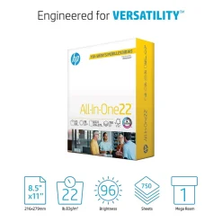 HP All-In-One22 8.5" x 11" Multipurpose Paper, 22 lbs., 96 Brightness, 750 Sheets/Ream (208850)