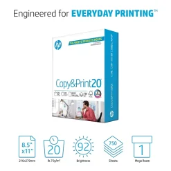 HP Copy&Print20 8.5" x 11" Multipurpose Paper, 20 lbs., 92 Brightness, 750 Sheets/Ream (200030)
