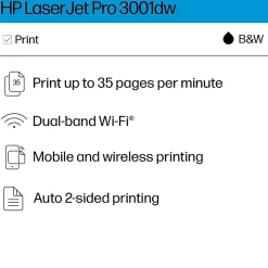 HP LaserJet Pro LJP 3001dw Wireless Black & White Laser Printer, Single-Function, Print, Best for Office (3G65OF)