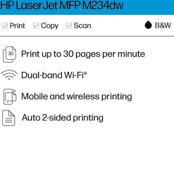 HP LaserJet Pro MFP M234dw Wireless Black & White Laser Printer, All-In-One, Print, Scan, Copy, Best for Home Office (6GW99F)