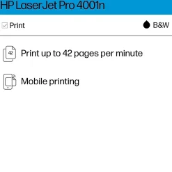 HP LaserJet Pro 4001n Wired Black & White Laser Printer, Single Function Print, Best for Office (2Z599F)