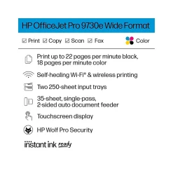 HP OfficeJet Pro 9730e Wide Format Wireless All-in-One Color Printer, Best for Office, 3 Months FREE INK with HP+ (537P6A)