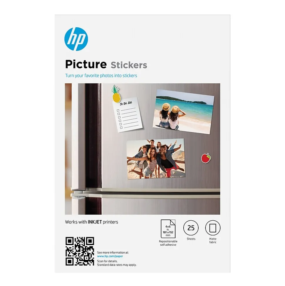 HP Picture Stickers, 4" x 6", 25 Sheets/Pack (8L1U8A)