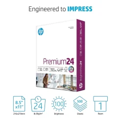 HP Premium24 8.5" x 11" Laser Paper, 24 lbs., 100 Brightness, 500 Sheets/Ream (HPJ1124)