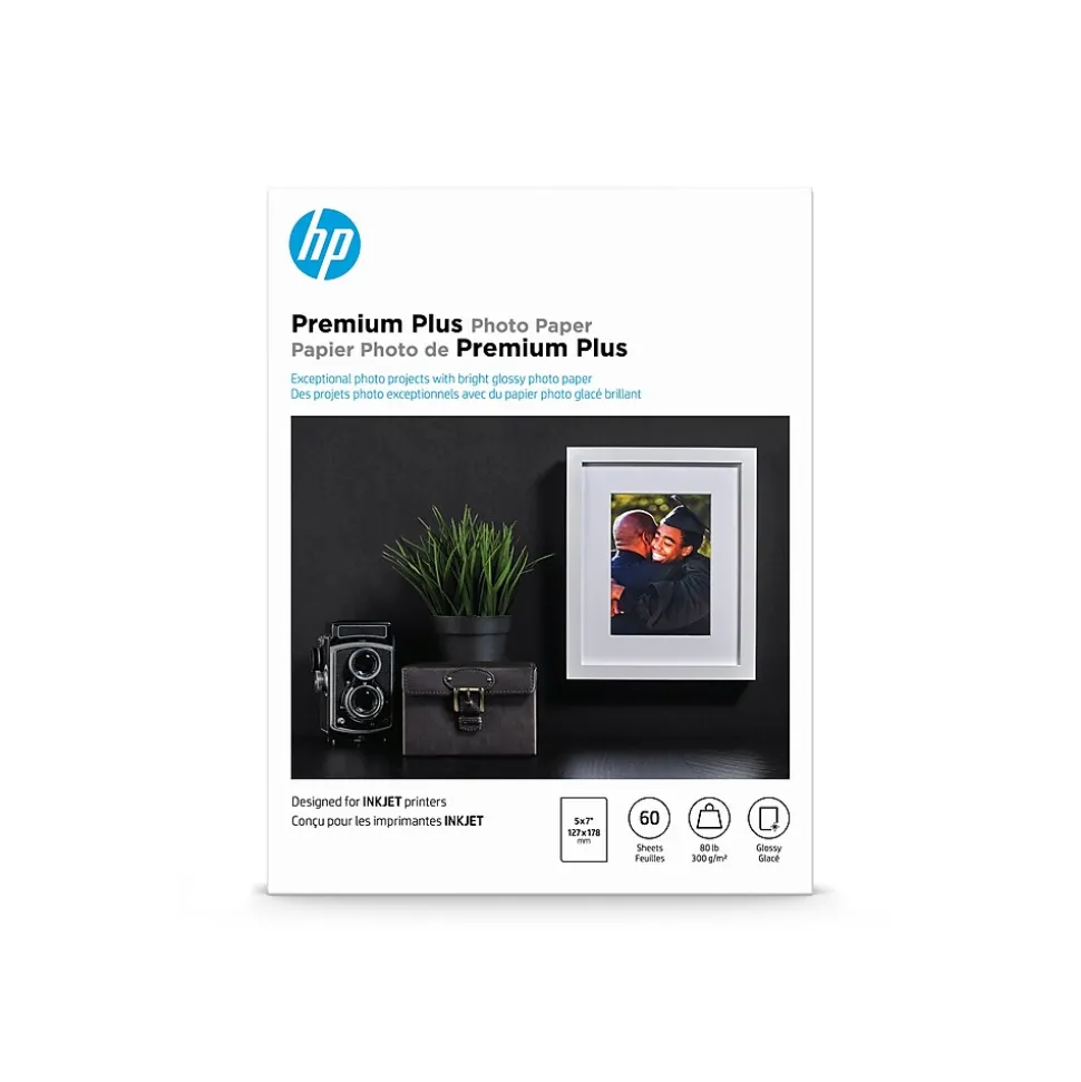 HP Premium Plus Glossy Photo Paper, 5" x 7", 60 Sheet/Pack (CR669A)