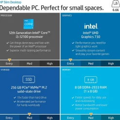 HP Slim Desktop Computer, Intel Core i3-1210, 8GB RAM, 256GB SSD, Mouse & Keyboard Included, Windows 11 Home