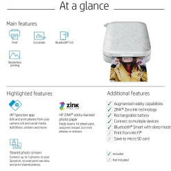 HP Sprocket 200 Wireless Color Inkjet Printer, Single-Function, Print (HPISPW)