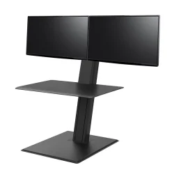 Humanscale QuickStand Eco 28"W Manual Rectangular Adjustable Standing Portable Desk for Dual Monitors, Black (QSE2DMB)