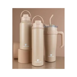 HYDRAFLOW Neutral Hybrid Stainless Steel Vacuum Insulated Flip Straw Bottle, 34 oz., Clay (213294)