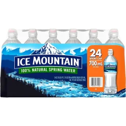 Ice Mountain 100% Natural Spring Water, Regular Flavor, 700ml Bottles with Sport Cap, 24/Carton (12087164)