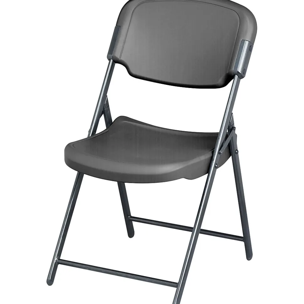 Iceberg Rough 'N Ready Folding Chairs, Plastic, Charcoal, Seat: 18 3/4"W x 21 1/2"D, Back: 18 3/4"W x 20 1/4"H