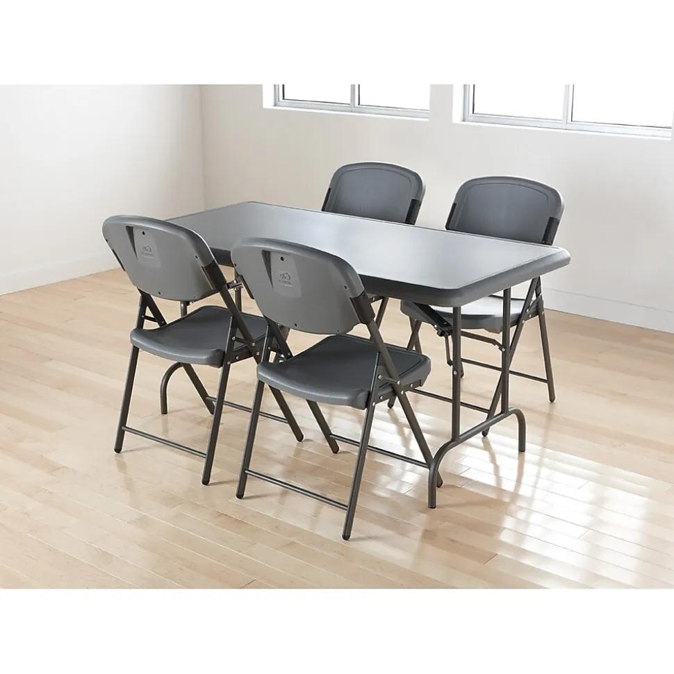 Iceberg Rough 'N Ready Folding Chairs, Plastic, Charcoal, Seat: 18 3/4"W x 21 1/2"D, Back: 18 3/4"W x 20 1/4"H