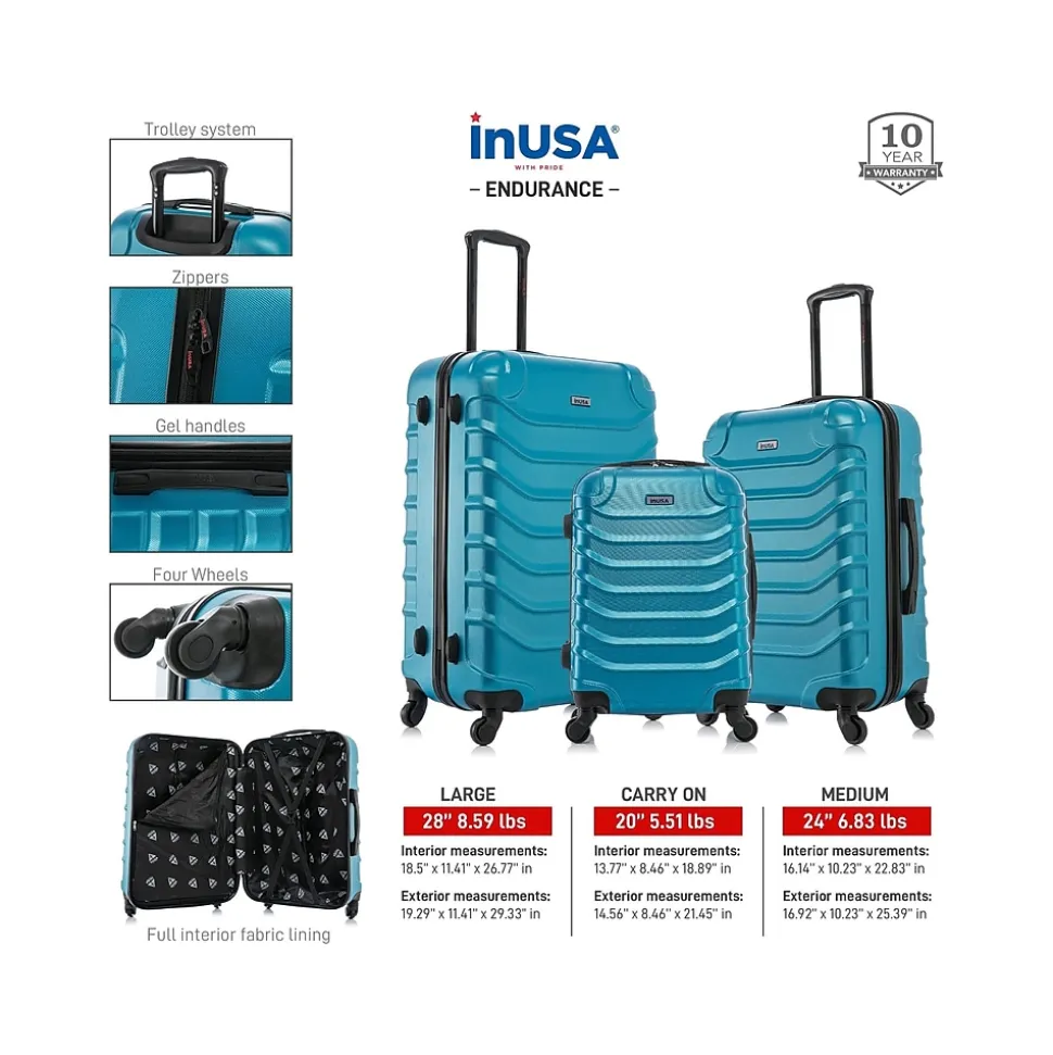 InUSA Endurance 3-Piece Hardside Spinner Luggage Set, Teal (IUENDSML-TEA)