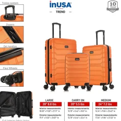 InUSA Trend 3-Piece Hardside Spinner Luggage Set, Orange (IUTRESML-ORA)