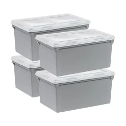 Iris Plastic File Box with Split Lid, Letter Size, Gray, 4/Pack (500167)