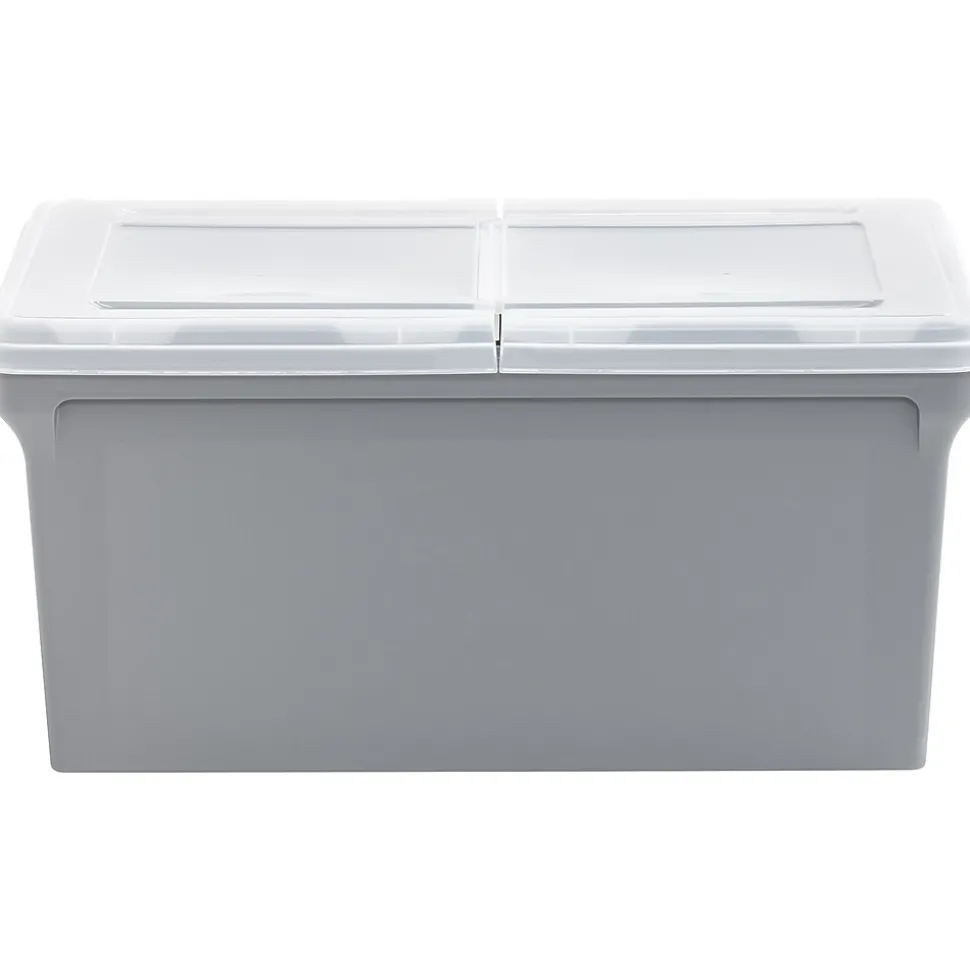 Iris Plastic File Box with Split Lid, Letter Size, Gray, 4/Pack (500167)