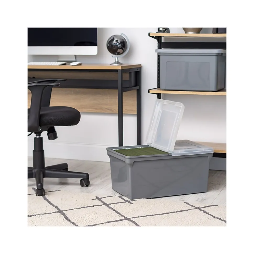 Iris Plastic File Box with Split Lid, Letter Size, Gray, 4/Pack (500167)