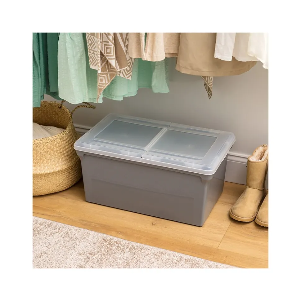 Iris Plastic File Box with Split Lid, Letter Size, Gray, 4/Pack (500167)