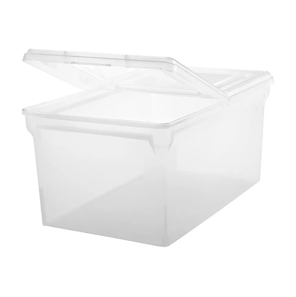 Iris Plastic File Box with Attached Flip Top Lid, Letter Size, Clear, 5/Pack (139921)