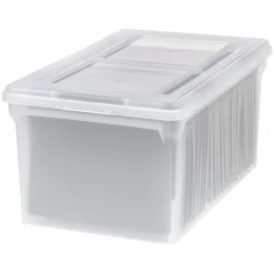 Iris Plastic File Box with Attached Flip Top Lid, Letter Size, Clear, 5/Pack (139921)