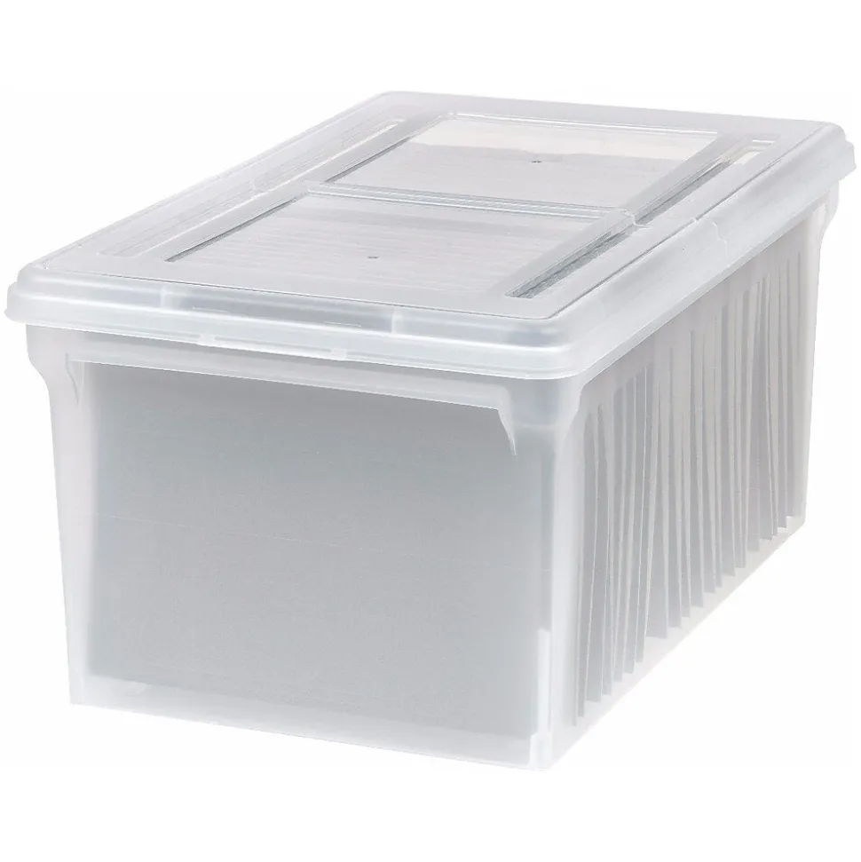 Iris Plastic File Box with Attached Flip Top Lid, Letter Size, Clear, 5/Pack (139921)
