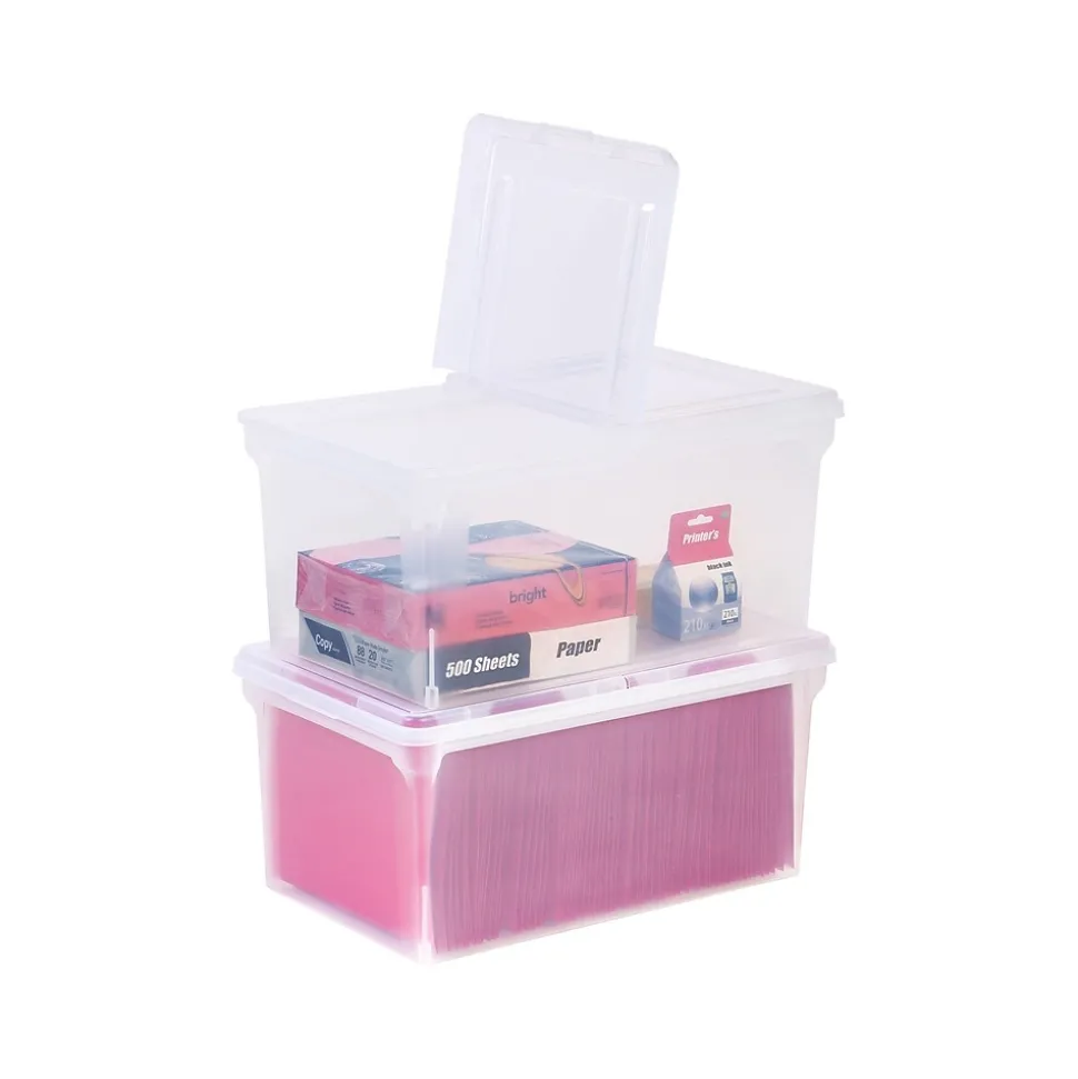 Iris Plastic File Box with Attached Flip Top Lid, Letter Size, Clear, 5/Pack (139921)