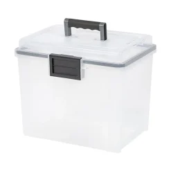 Iris WeatherPro Plastic File Box with Latching Lid, Letter/Legal Size, Clear, 4/Pack (110350)