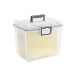 Iris WeatherPro Plastic File Box with Latching Lid, Letter/Legal Size, Clear, 4/Pack (110350)