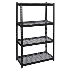 Iron Horse 2300 lb. Wire Rivet Series 4-Shelf Metal/Wire Deck Shelving Unit, 36"W, Black (22129)