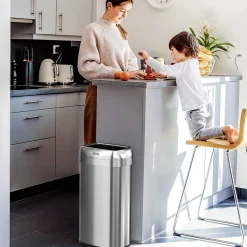iTouchless Dual-Deodorizer Stainless Steel Trash Can, 16 gal., Brushed Steel (OL16STV)